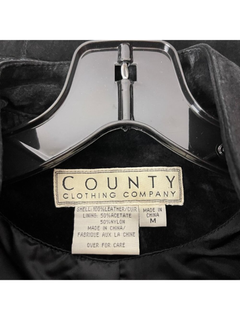 Country Clothing Company 100% Suede Leather Coat Size Medium Black Ruffle Placke - Picture 2 of 3